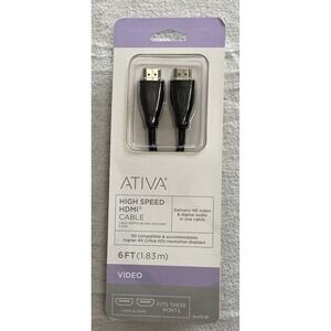 Ativa 6ft High Speed HDMI Cable 4K Ultra HD 3D Compatible Video‎ Audio